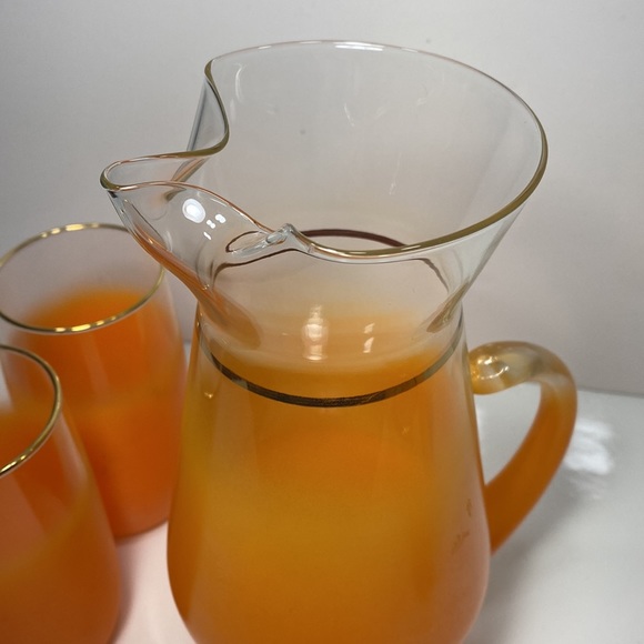 Blendo Orange Cocktail Pitcher and 6 Orange Glasses Mid Century Barware - Picture 3 of 11